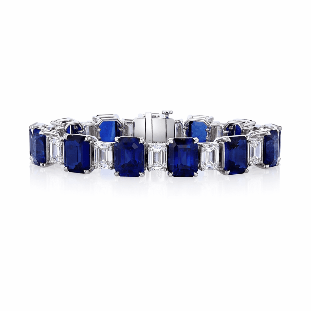 Emerald Cut Sapphire and Diamond Tennis Bracelet